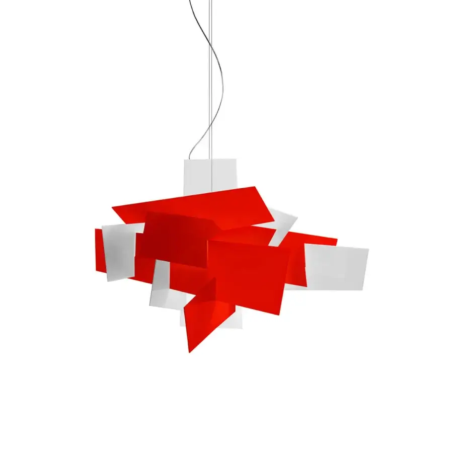 Captivating Foscarini Big Bang suspension lamp with angular translucent methacrylate slabs and glossy epoxy powder-coated aluminum plate
