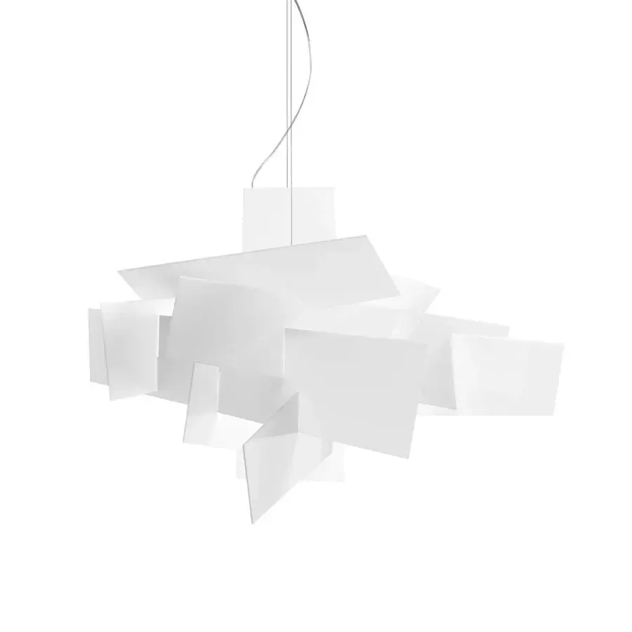 Distinguished Foscarini Big Bang suspension lamp crafted in white aluminum and translucent methacrylate with epoxy powder coating