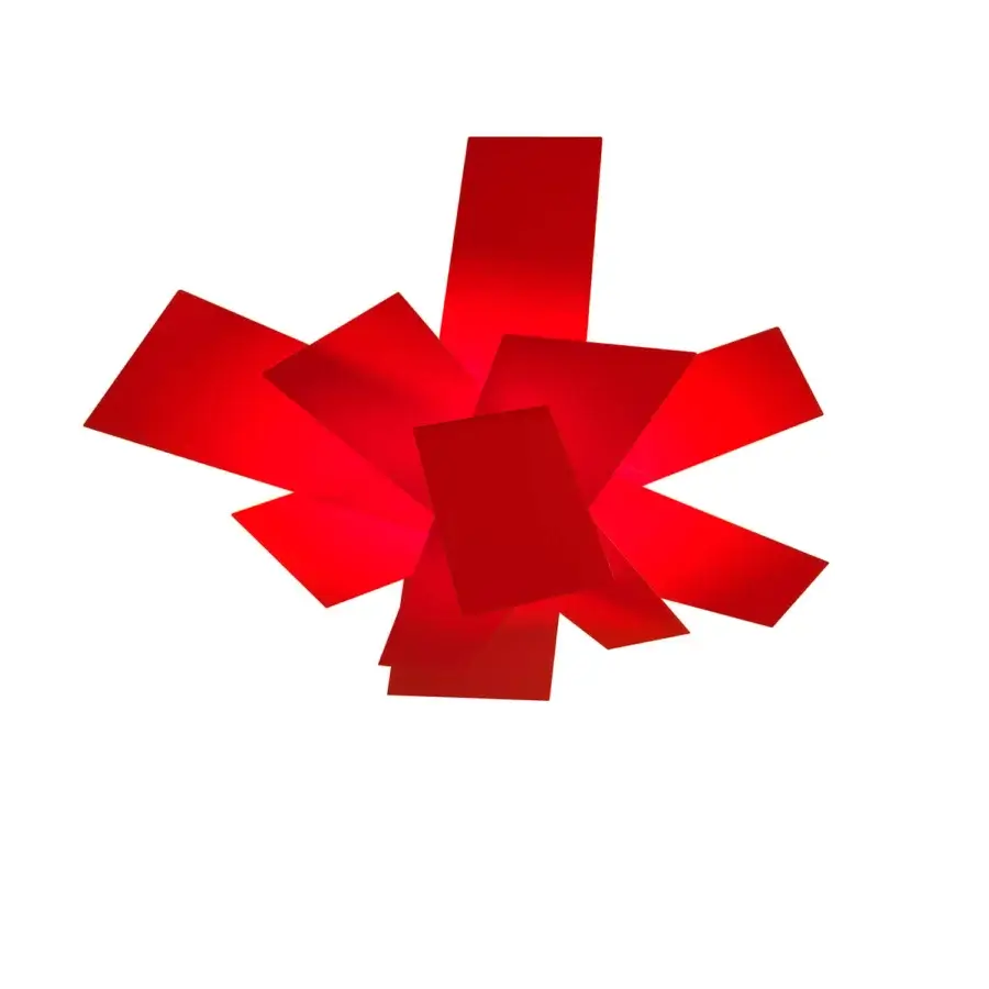Distinguished Foscarini Big Bang ceiling lamp with intersecting planes crafted in translucent red methacrylate for reflected and diffused glow