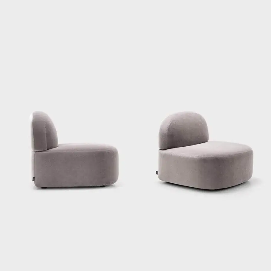 Exceptional LaCividina Guest Lounge Chair with rounded form upholstered in light gray textile and matte finish