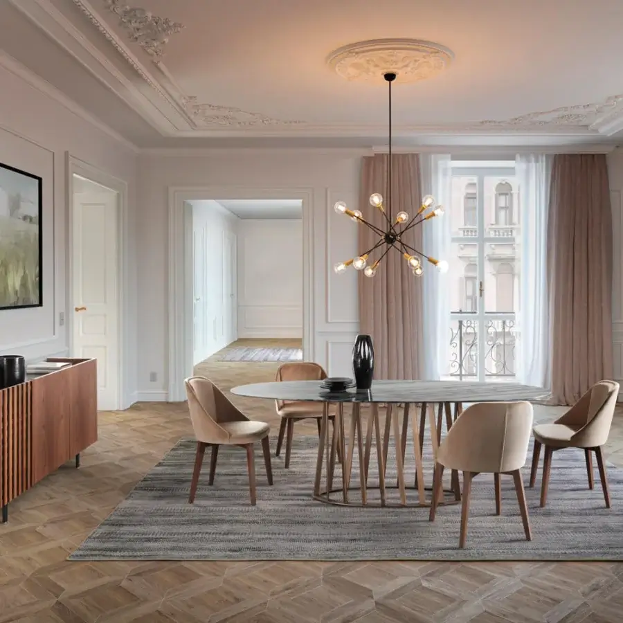 Elegant Pacini & Cappellini Amy chair in smooth beige fabric with solid ash wood legs and curved silhouette