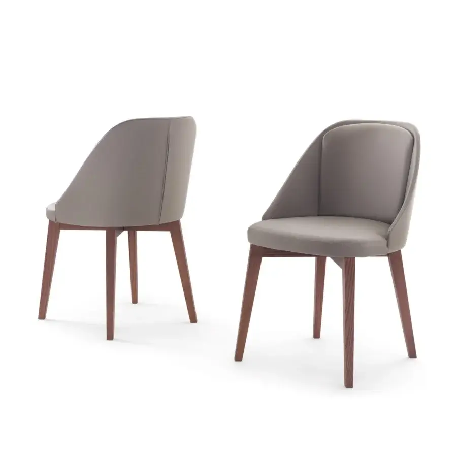 Distinguished Pacini & Cappellini Amy chair crafted in Italy with gray leather upholstery and smooth medium-brown solid ash wood legs