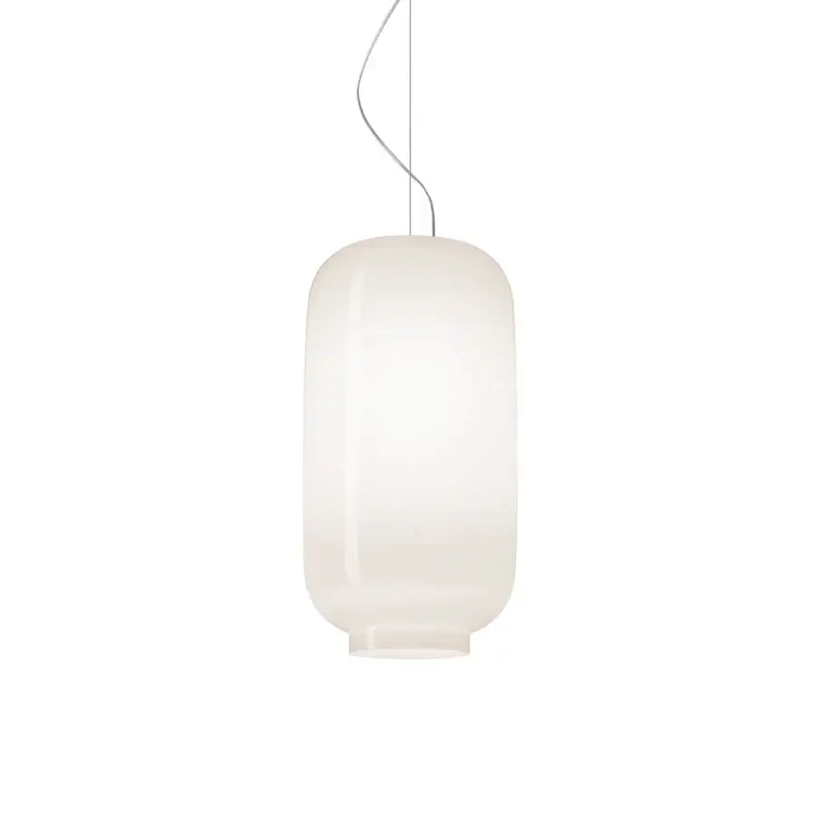 Distinguished Foscarini Chouchin suspension lamp with hand-blown cased glass and glossy white finish crafted in Italy