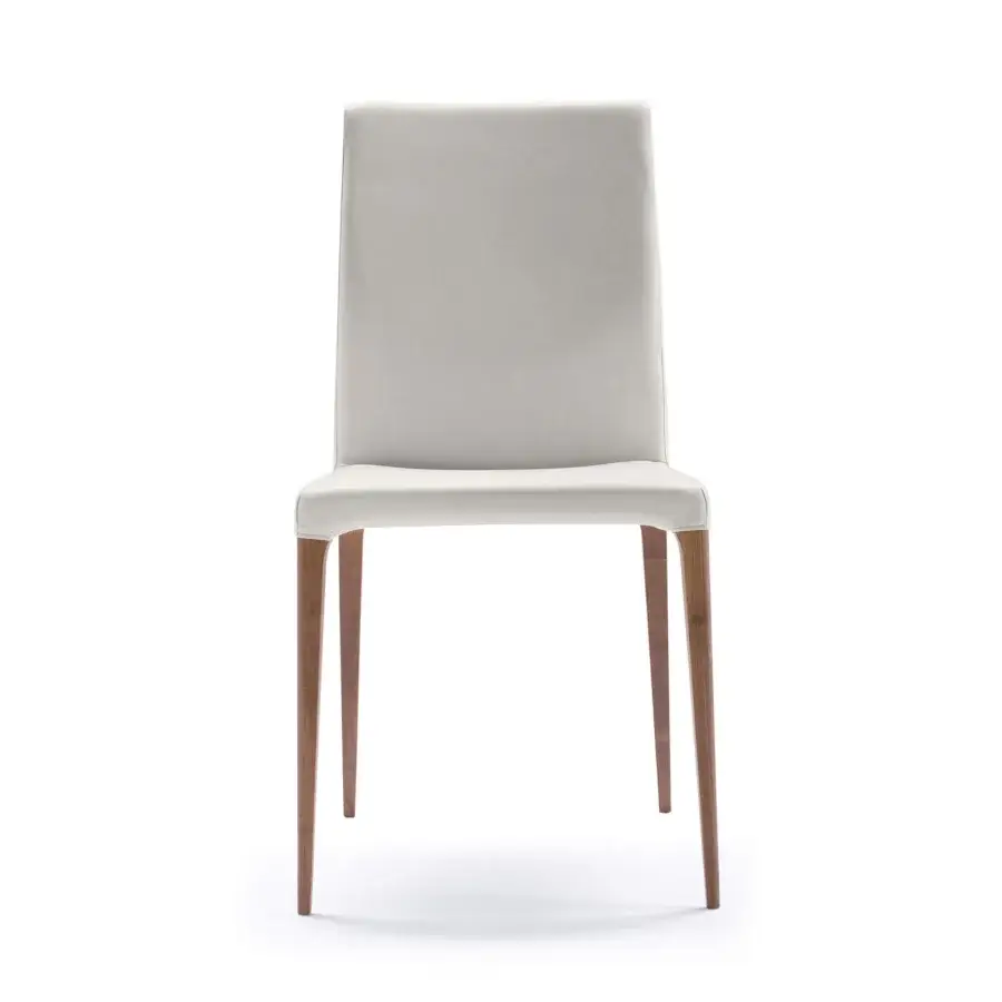 Superior Pacini & Cappellini Eva chair with light grey upholstery and solid ash wood tapered legs crafted with a matte finish
