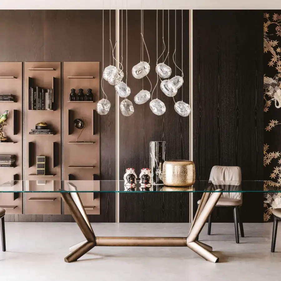 Distinctive Cattelan Italia Planer table with a sleek glass top and satin bronze painted steel base