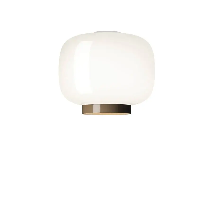 Exceptional Foscarini Chouchin Reverse ceiling lamp with hand-blown cased glass and glossy white finish