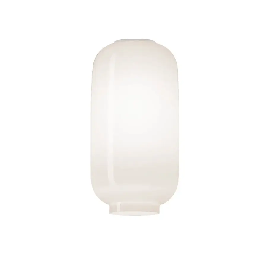 Elegant Foscarini Chouchin ceiling lamp with elongated rounded silhouette in hand-blown cased glass and glossy white finish