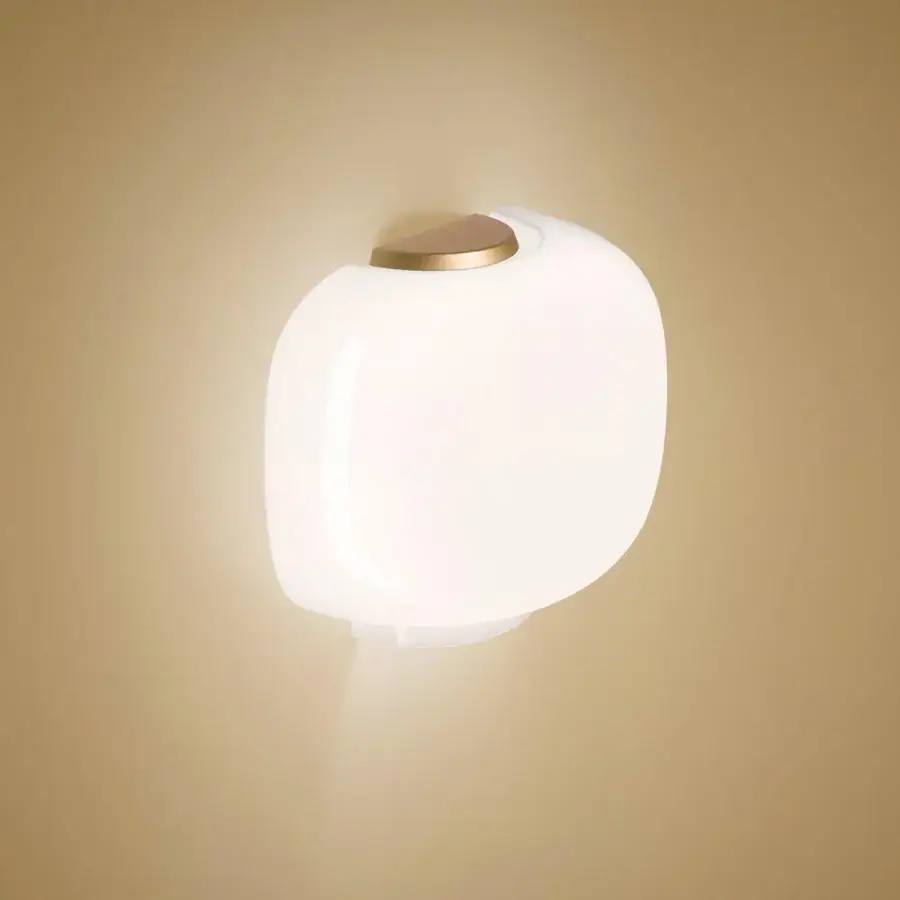 Superior Foscarini Chouchin Semi wall lamp with hand-blown cased glass diffuser and metallic gold accent in glossy white finish