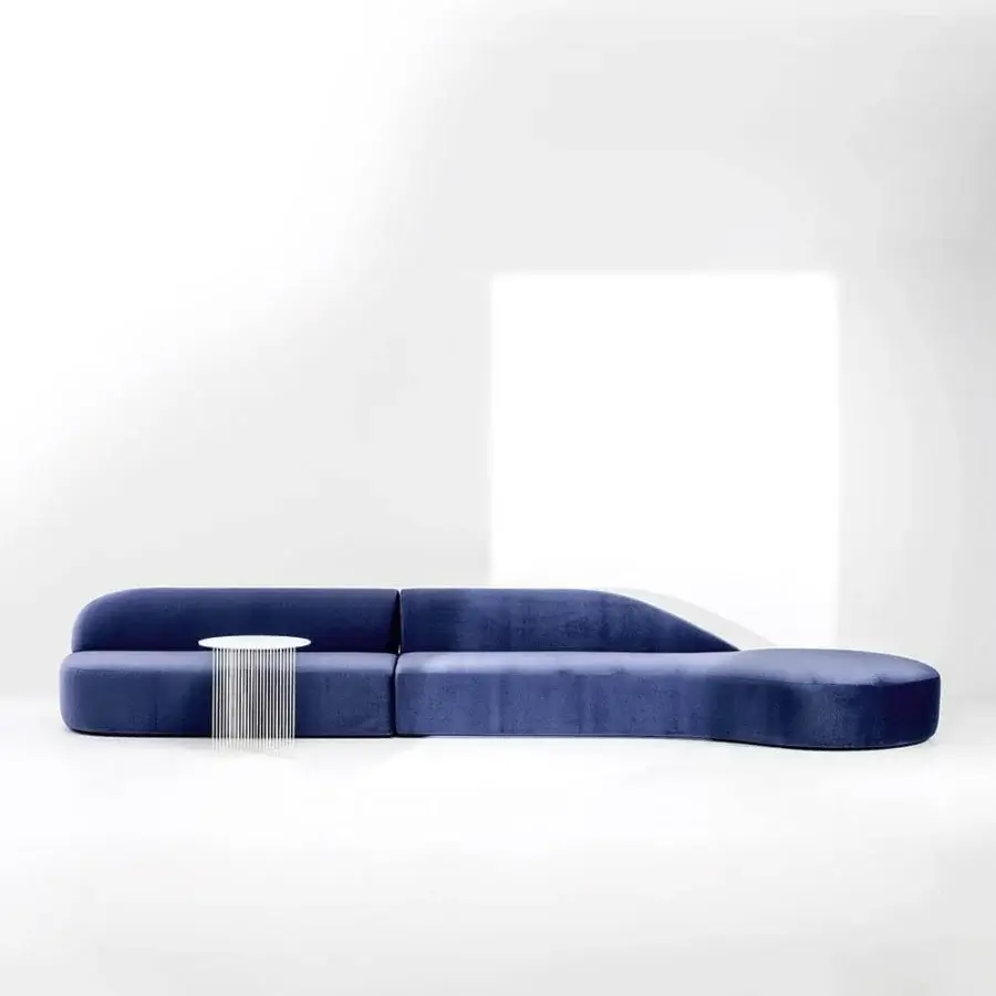 Superior LaCividina Guest sofa with essential lines and soft shapes upholstered in deep blue textile