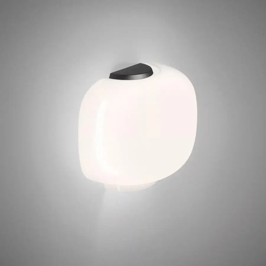 Elegant Foscarini Chouchin Semi wall lamp with hand-blown cased glass diffuser and glossy white finish