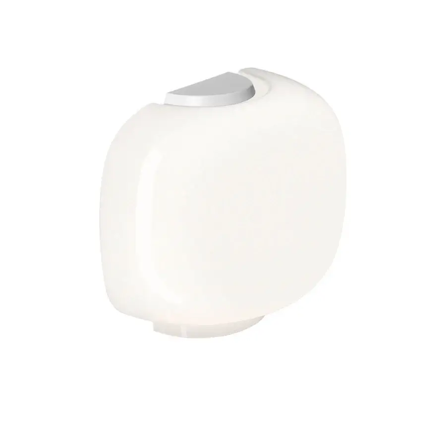 Elegant Foscarini Chouchin Semi wall lamp with hand-blown cased glass diffuser and glossy white finish