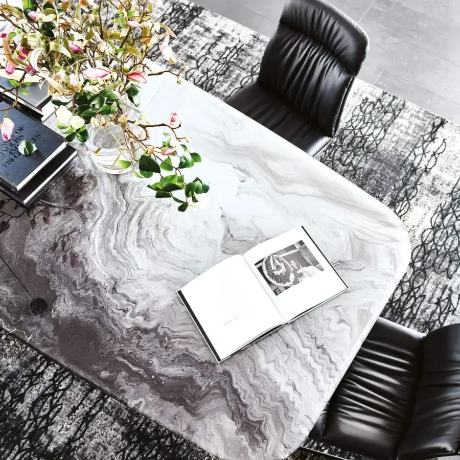 Captivating Cattelan Italia Planer CrystalArt table with artistic marbled glass top and glossy finish