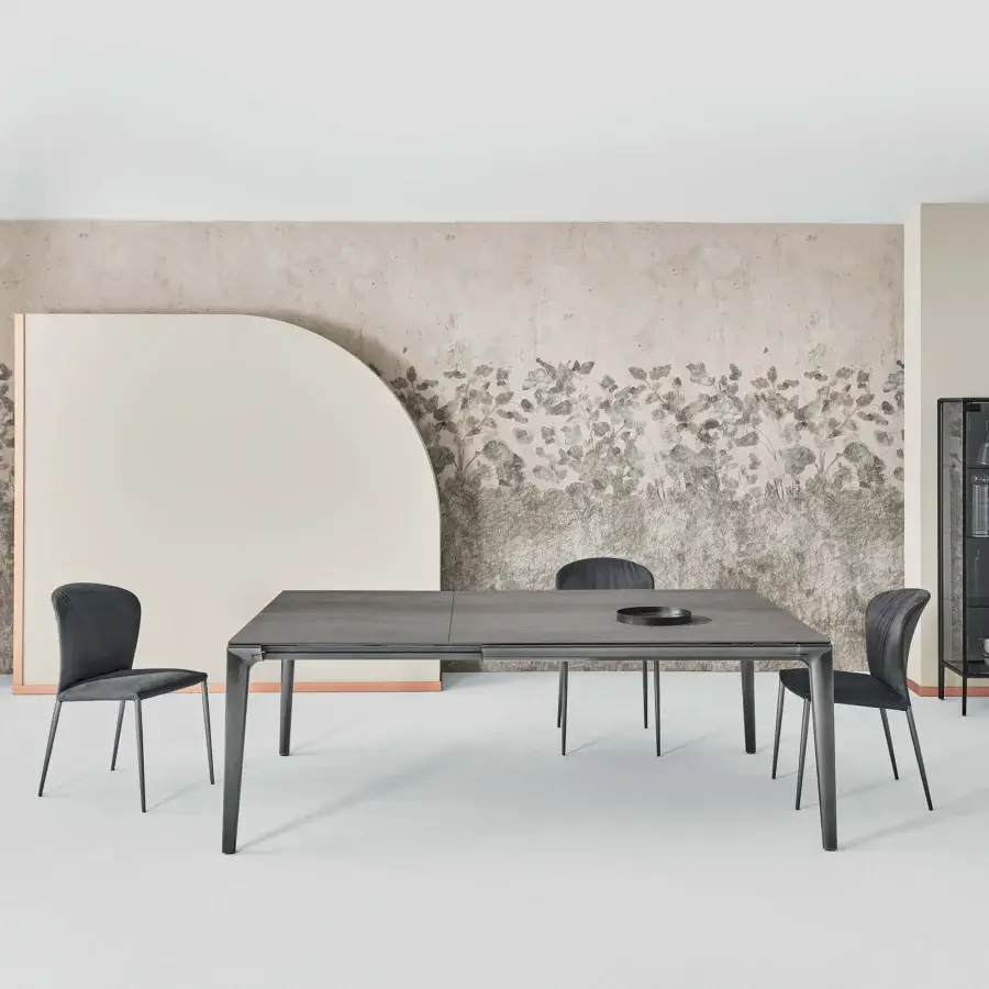 Elegant Bontempi Duke Square table with dark gray smooth surface and square-profile legs crafted in Italy