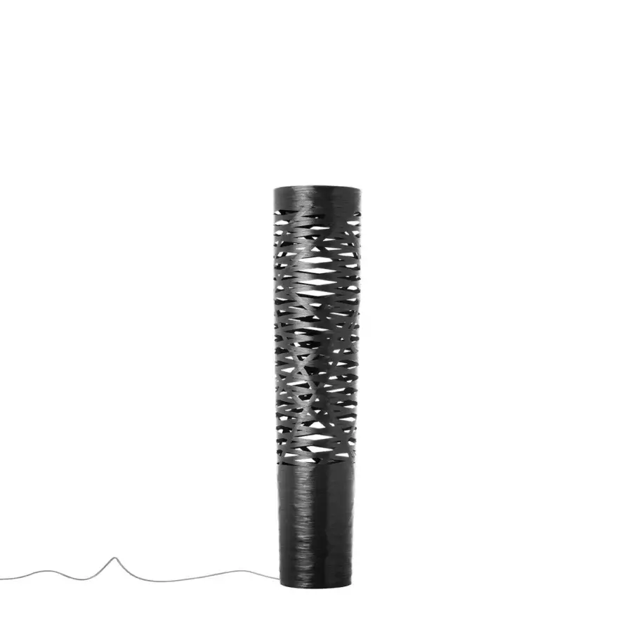 Distinguished Foscarini Tress floor lamp presents a slender cylindrical form crafted in fiberglass-based composite with an epoxy powder coating