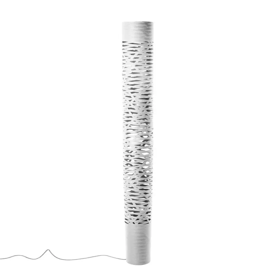 Distinguished Foscarini Tress floor lamp in white showcases a fiberglass composite diffuser with an epoxy powder coated finish