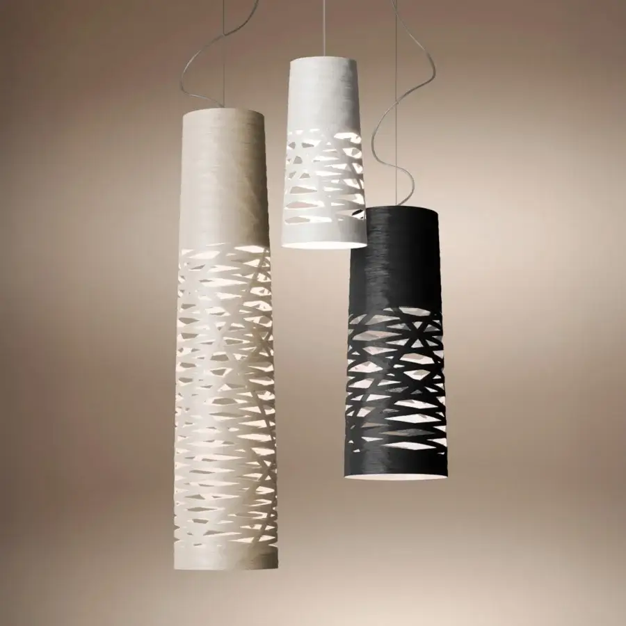 Captivating Foscarini Tress suspension lamp in black crafted with a woven fiberglass-based composite material and matte finish
