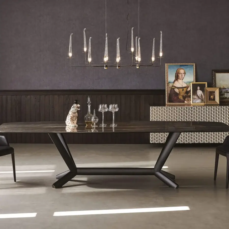 Distinguished Cattelan Italia Planer table with geometric form in dark glossy ceramic and matte dark metal legs