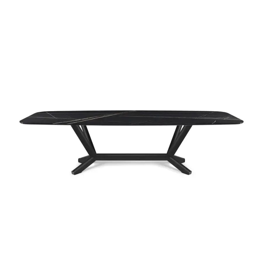 Distinguished Cattelan Italia Planer table with black marble-like ceramic top and sleek matte steel supports crafted in a geometric design