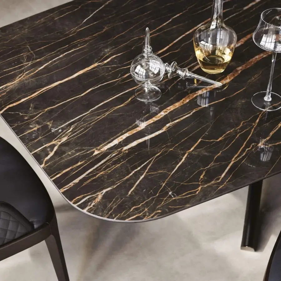 Superior Cattelan Italia Planer table with glossy ceramic top displaying light veining and dark wood-like legs