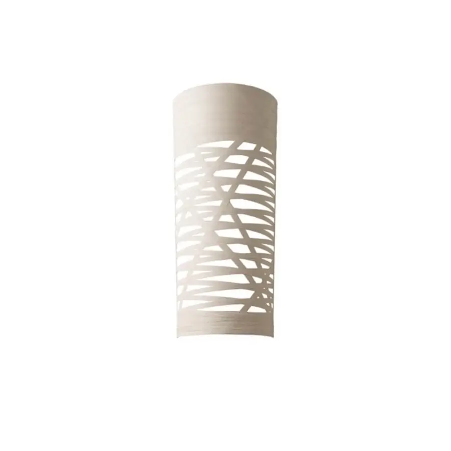Distinguished Foscarini Tress wall lamp crafted in creamy off-white fiberglass composite with an openwork cylindrical diffuser design