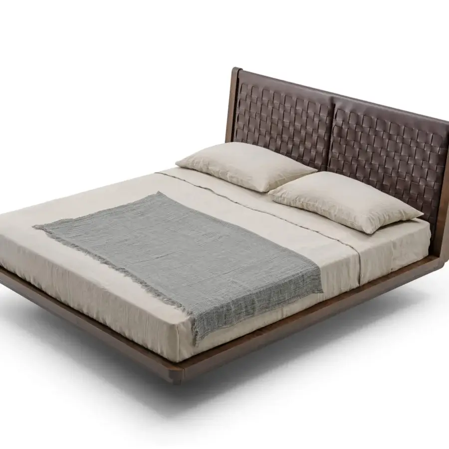 Superior Turri Net bed with saddle woven headboard in warm brown material and smooth matte finish