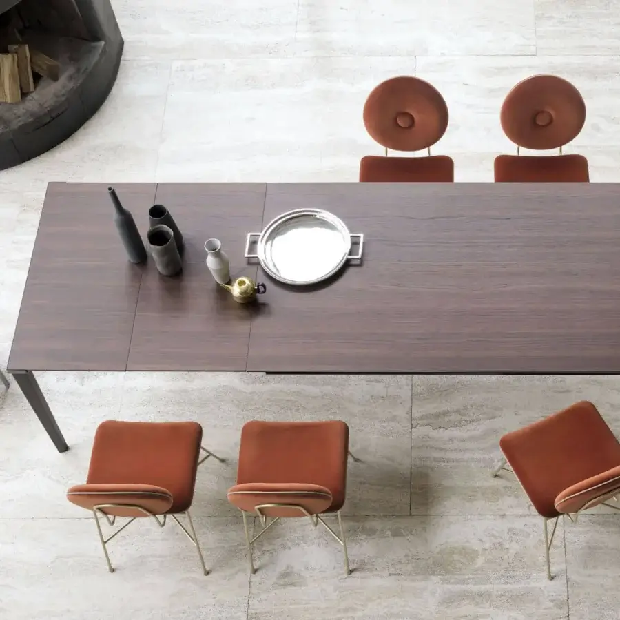 Distinguished Bontempi Echo In table with dark brown wooden top and sleek metal legs in a smooth matte finish