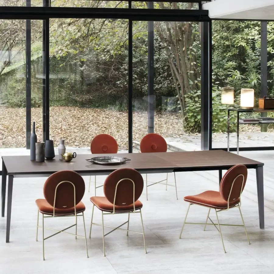 Distinguished Bontempi Echo extendable table with dark brown matte wood and sleek black metal legs