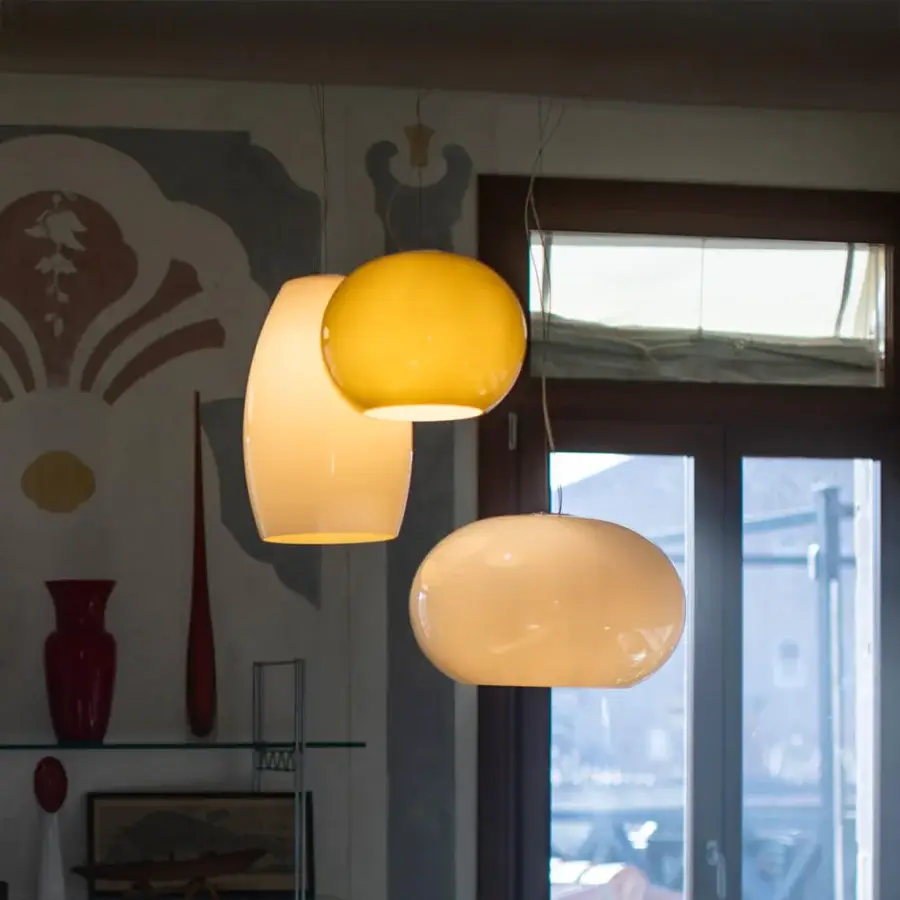 Captivating Foscarini Buds suspension lamp with hand-blown cased glass diffuser in vivid yellow and glossy finish