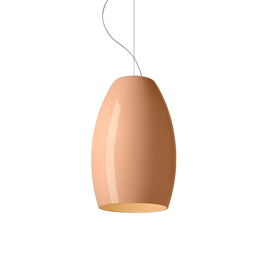 Superior Foscarini Buds suspension lamp with elongated organic form crafted from hand-blown cased glass in glossy pink finish
