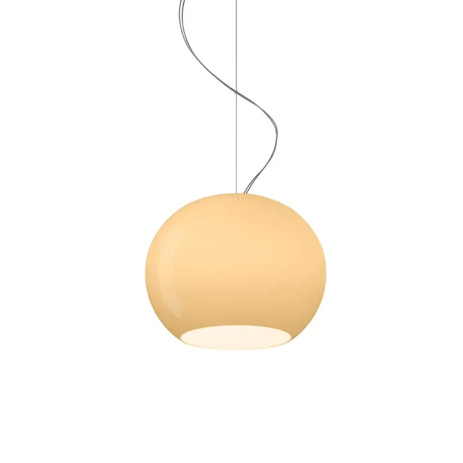 Exceptional Foscarini Buds suspension lamp with hand-blown cased glass in yellowish-cream and glossy finish