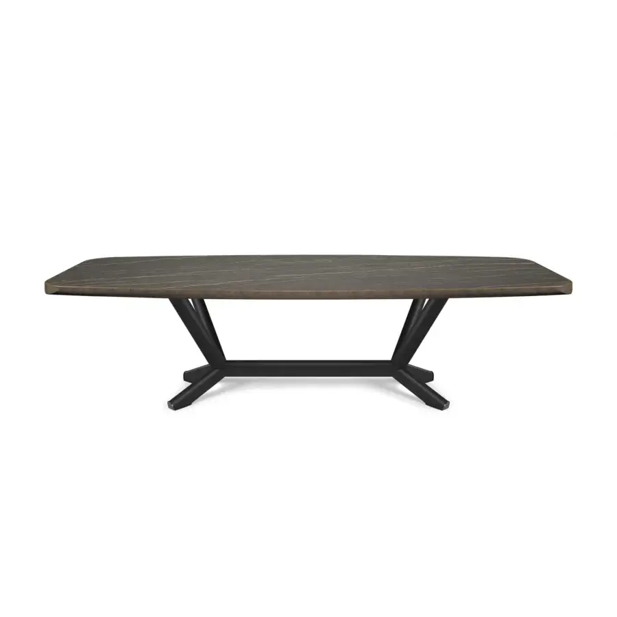 Distinguished Cattelan Italia Planer Keramik table with dark and light brown ceramic and lacquered rounded supports built with a black steel base