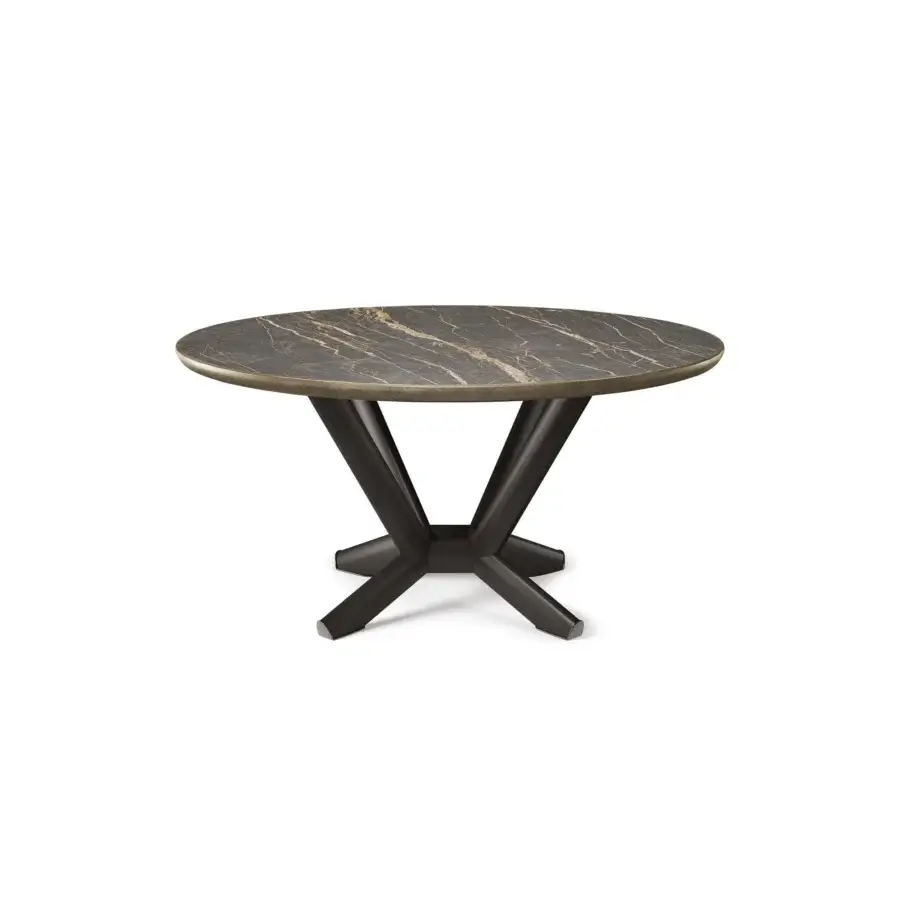 Distinguished Cattelan Italia Planer Keramik table with dark ceramic top and lighter veining supported by a black steel base