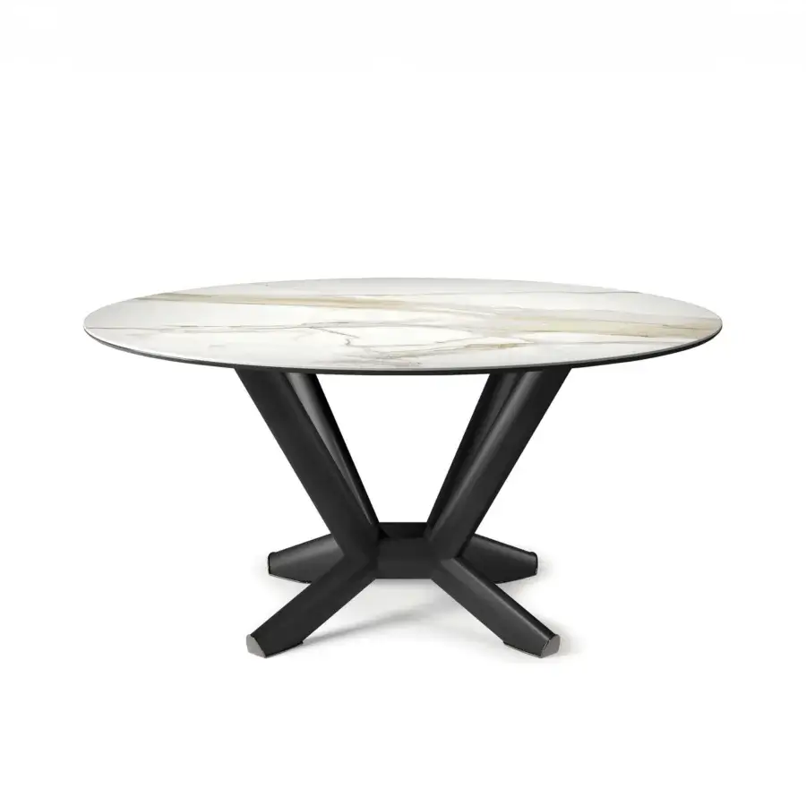 Distinguished Cattelan Italia Planer Keramik table with a ceramic top displaying white, cream, and golden tones contrasted by a matte black steel base