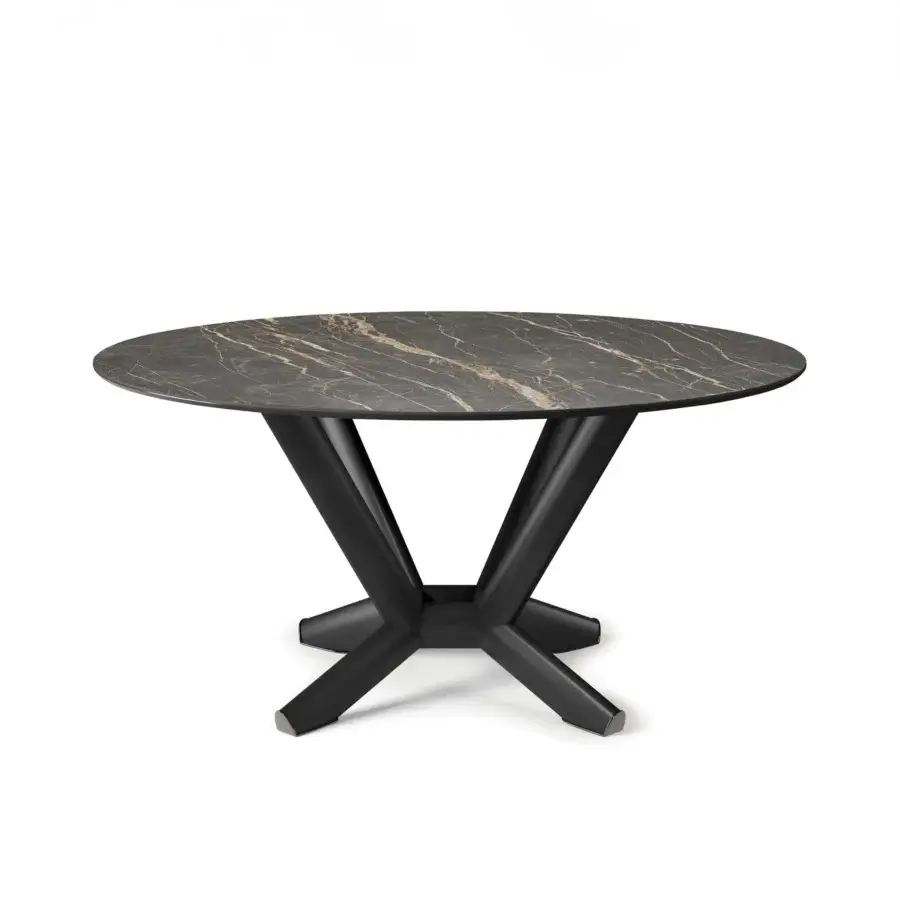 Exceptional Cattelan Italia Planer Keramik table with grey and brown ceramic top and matte black metal base crafted in Italy