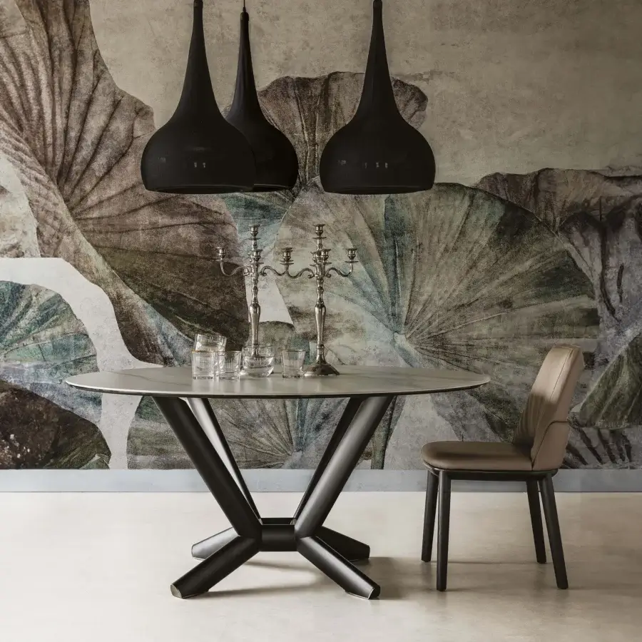 Superior Cattelan Italia Planer Keramik table with light gray ceramic top and matte black steel crossed legs
