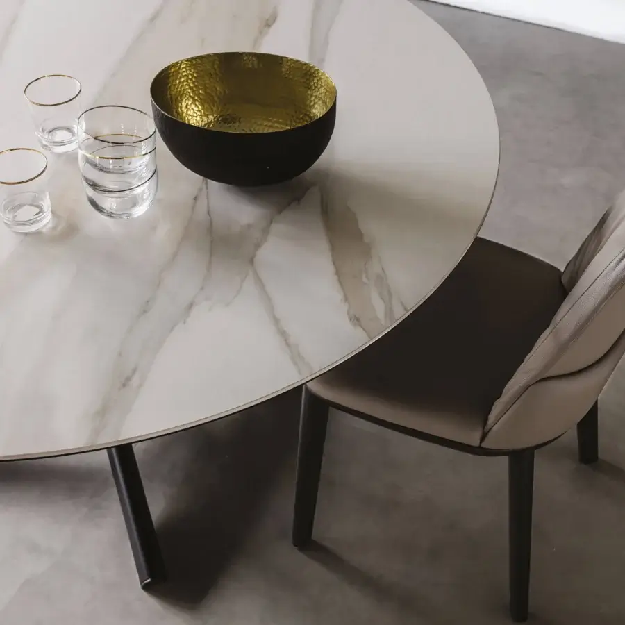 Distinguished Cattelan Italia Planer Keramik table with light beige and white ceramic top and dark metal base