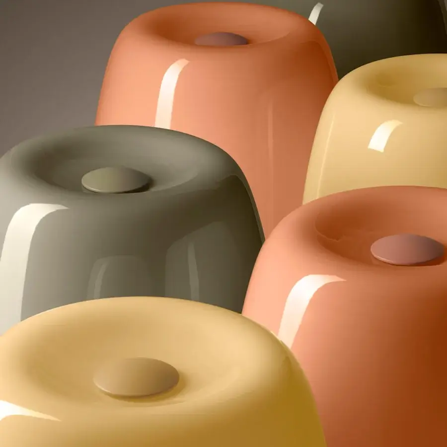 Exceptional Foscarini Lumiere Nuances lamp with hand-blown cased glass diffuser and liquid coated aluminum tripod base