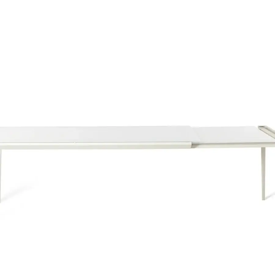 Distinguished Bontempi Echo table crafted in Italy with a bright white finish and minimalist geometric lines for adaptable dining