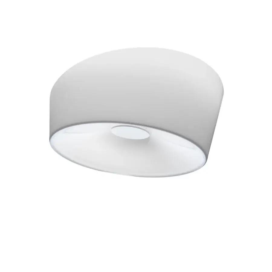 Foscarini Lumiere ceiling lamp, matte white finish, layered dual shade design with curved upper and conical lower sections.