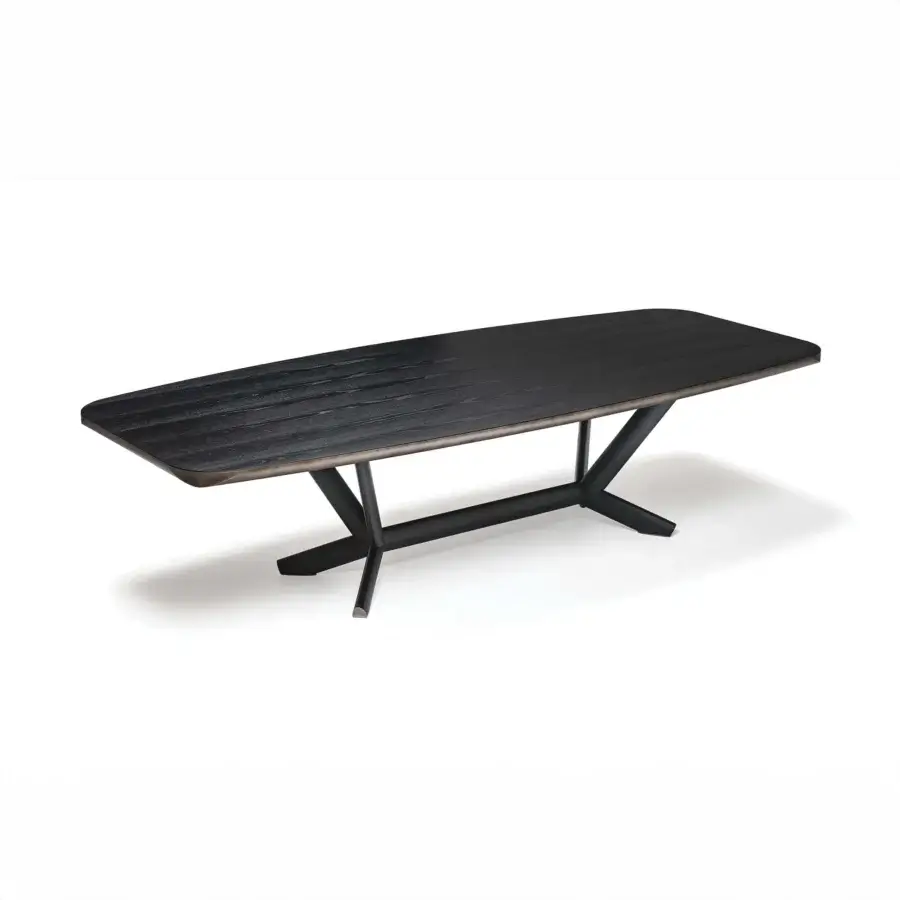 Distinguished Cattelan Italia Planer Wood table with unusual horizontal volumes and dark matte stained wood grain finish