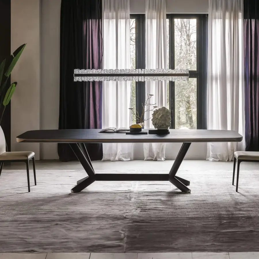 Distinguished Cattelan Italia Planer Wood table with a dark planar wood top and geometrically designed base exhibiting a subtle finish