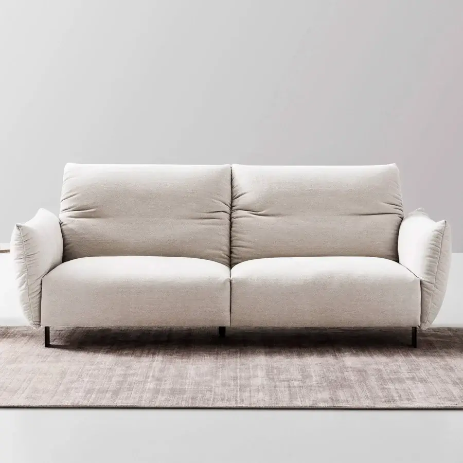 Exceptional Ditre Italia Blum sofa with light beige textile upholstery and smooth finish, built with dark metal legs