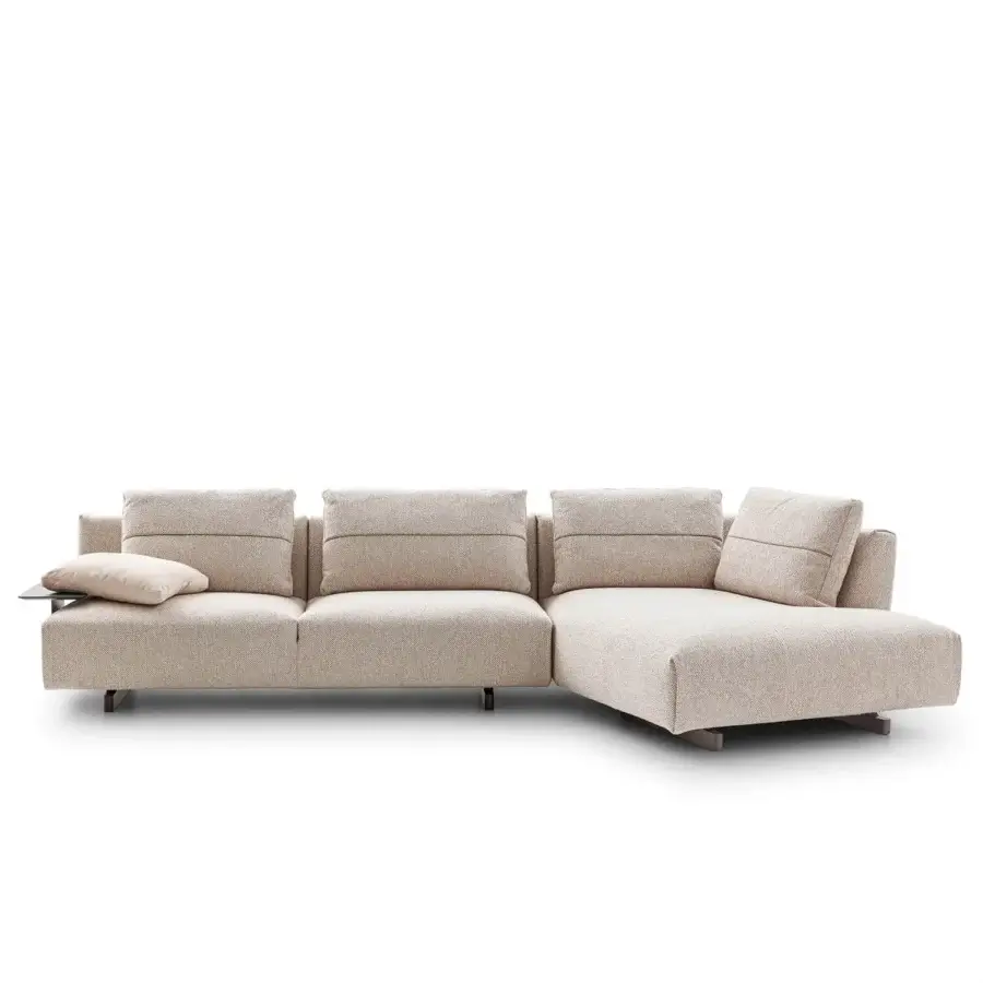 Refined Ditre Italia Atlantis sectional upholstered in textured light beige textile with attached dark side table