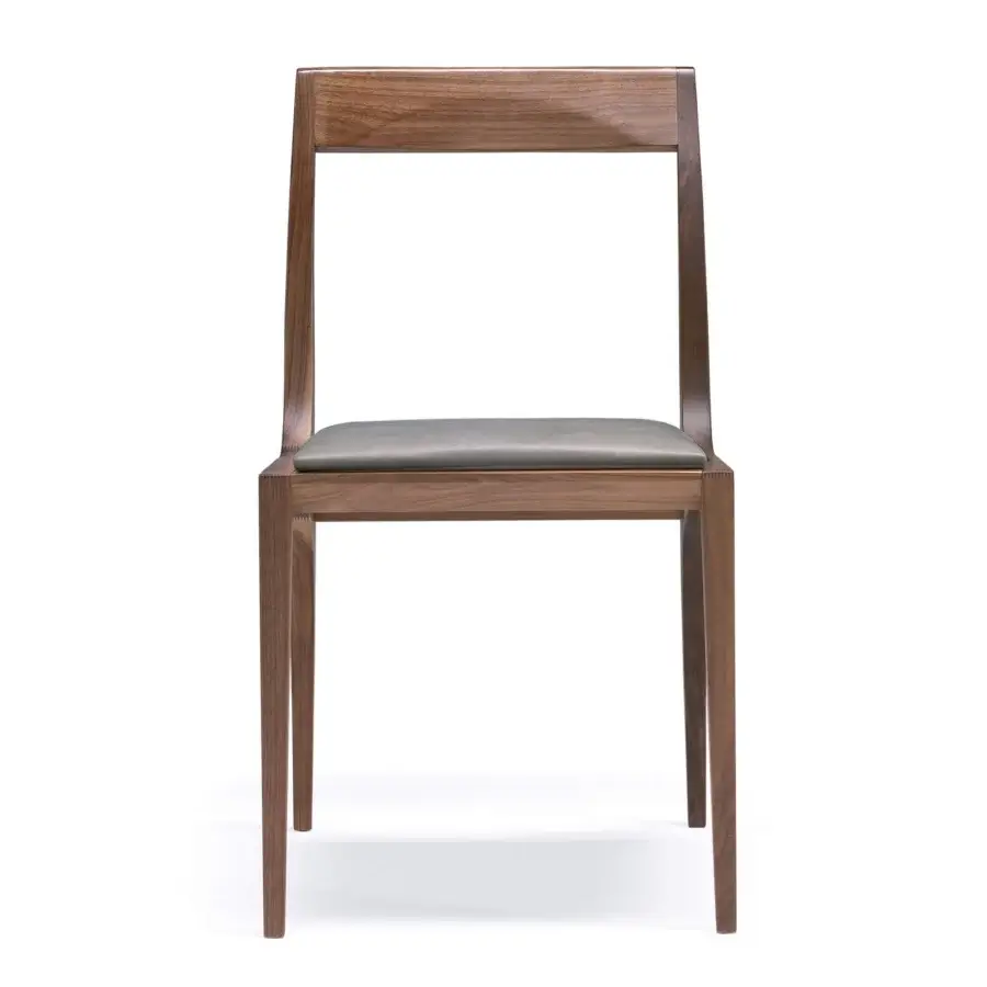 Exceptional Pacini & Cappellini Thelma chair with soft lines and muted grey-green cushion crafted in smooth medium-toned brown wood