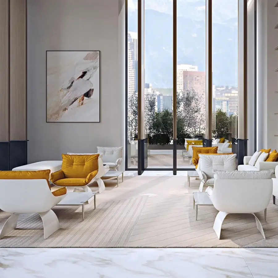 Elegant Turri Silhouette lounge chair with curved white frame and golden yellow cushions crafted in Italy