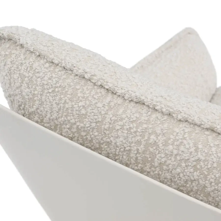 Exceptional Turri Silhouette lounge chair with enveloping cream boucle cushions and smooth matte white frame