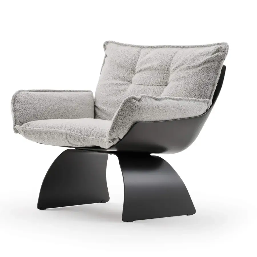 Sophisticated Turri Silhouette lounge chair with textured gray textile upholstery and sleek matte black frame