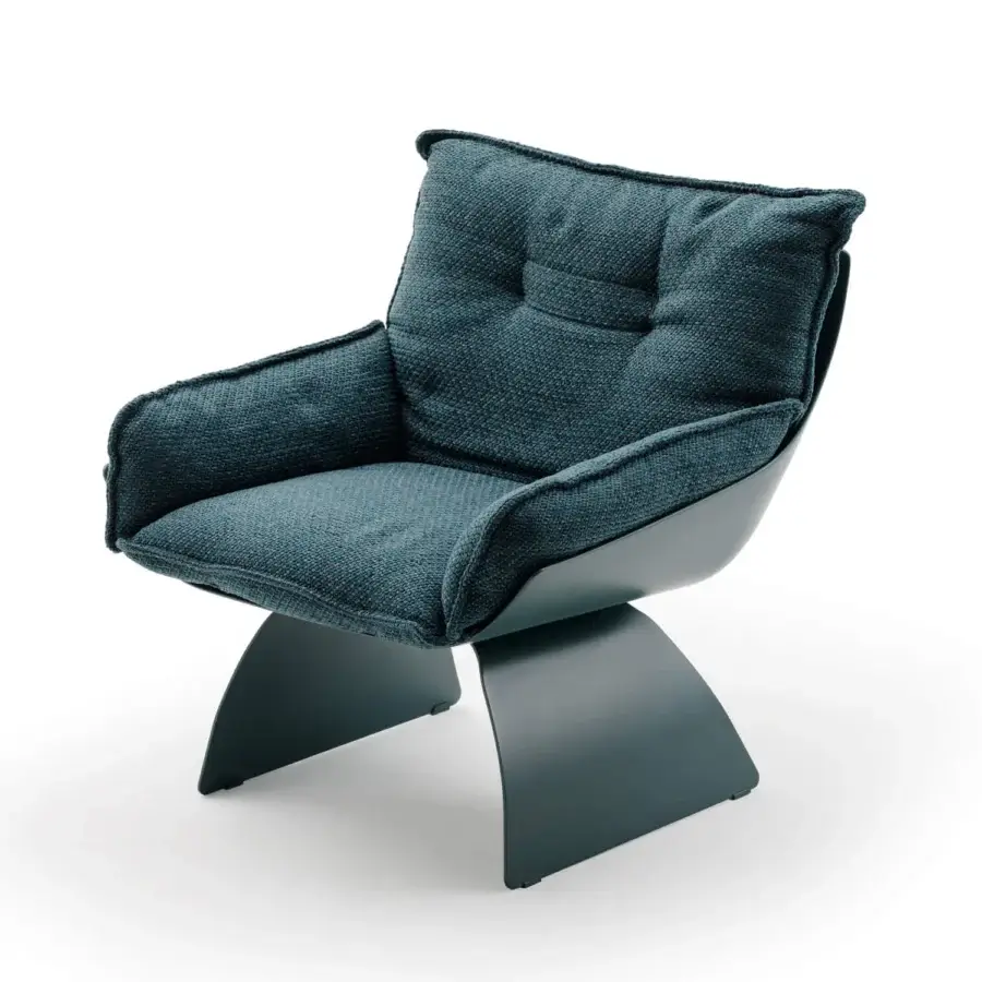 Exceptional Turri Silhouette lounge chair with textured teal and blue upholstery and dark matte metal base