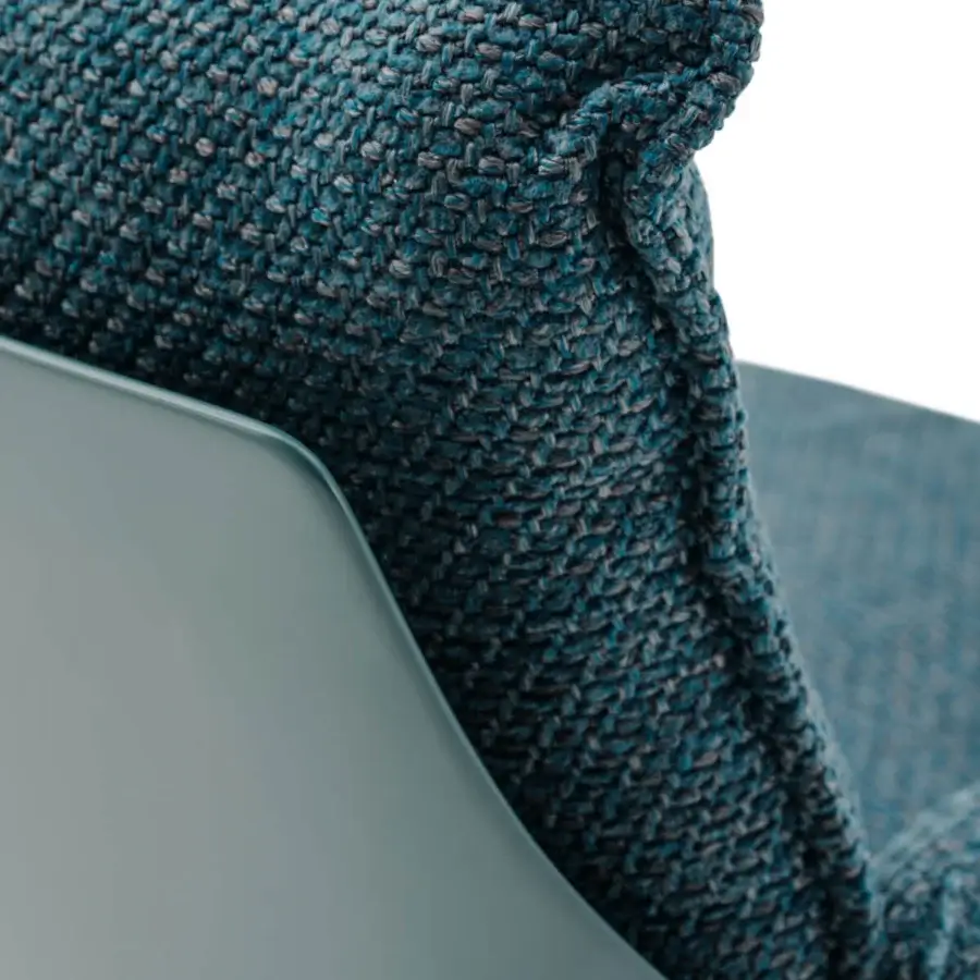 Distinguished Turri Silhouette lounge chair with woven blue and grey textile upholstery and smooth matte blue-green frame