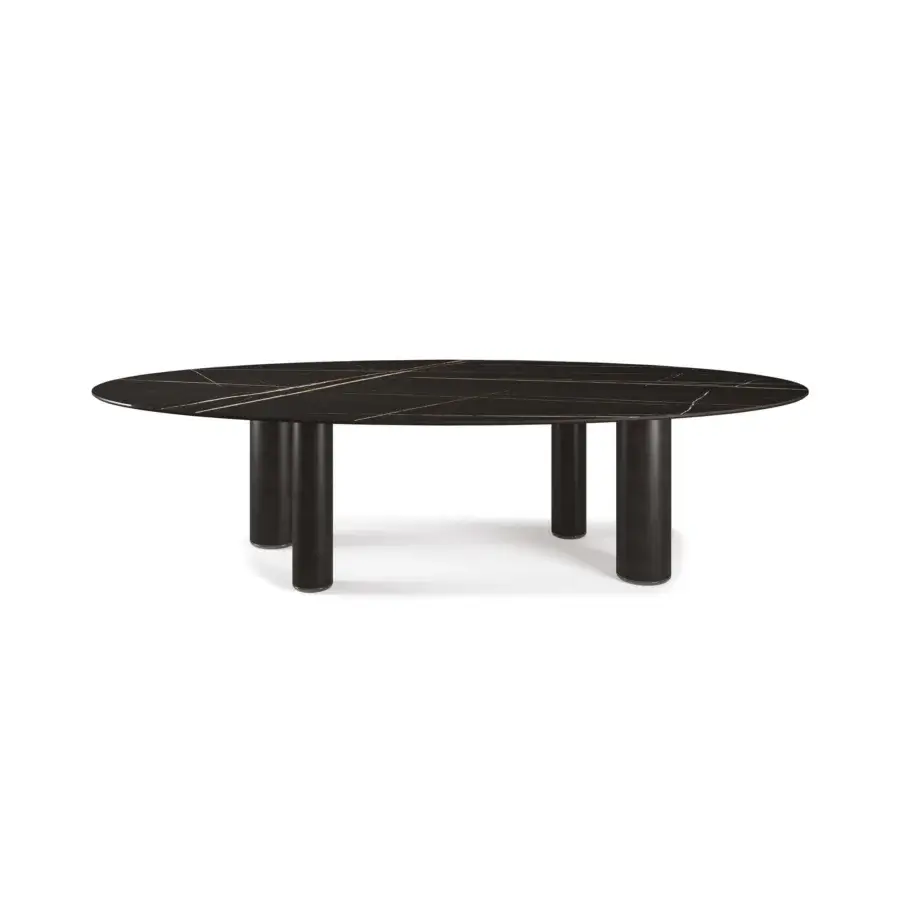 Elegant Cattelan Italia Roll table with oval Marmi ceramic top and cylindrical steel legs in a dark finish